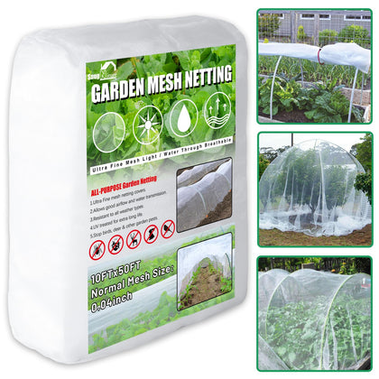 SnugNiture garden netting covers a 10x50ft area with ultra-fine mesh.