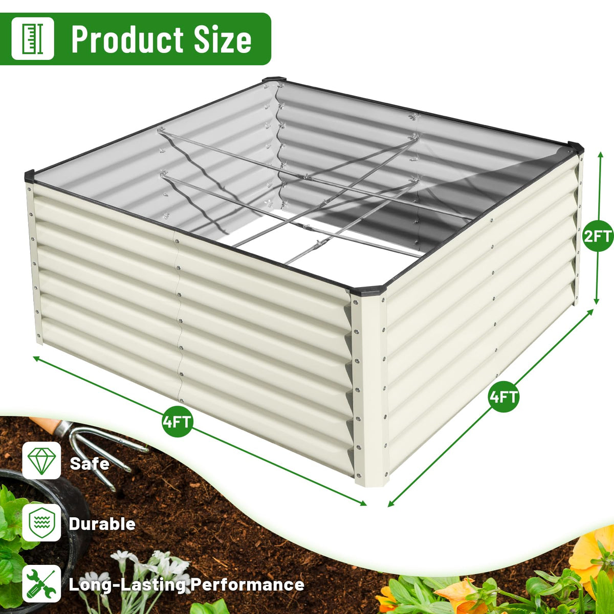 SnugNiture outdoor metal planter box in beige-white for durable year-round gardening
