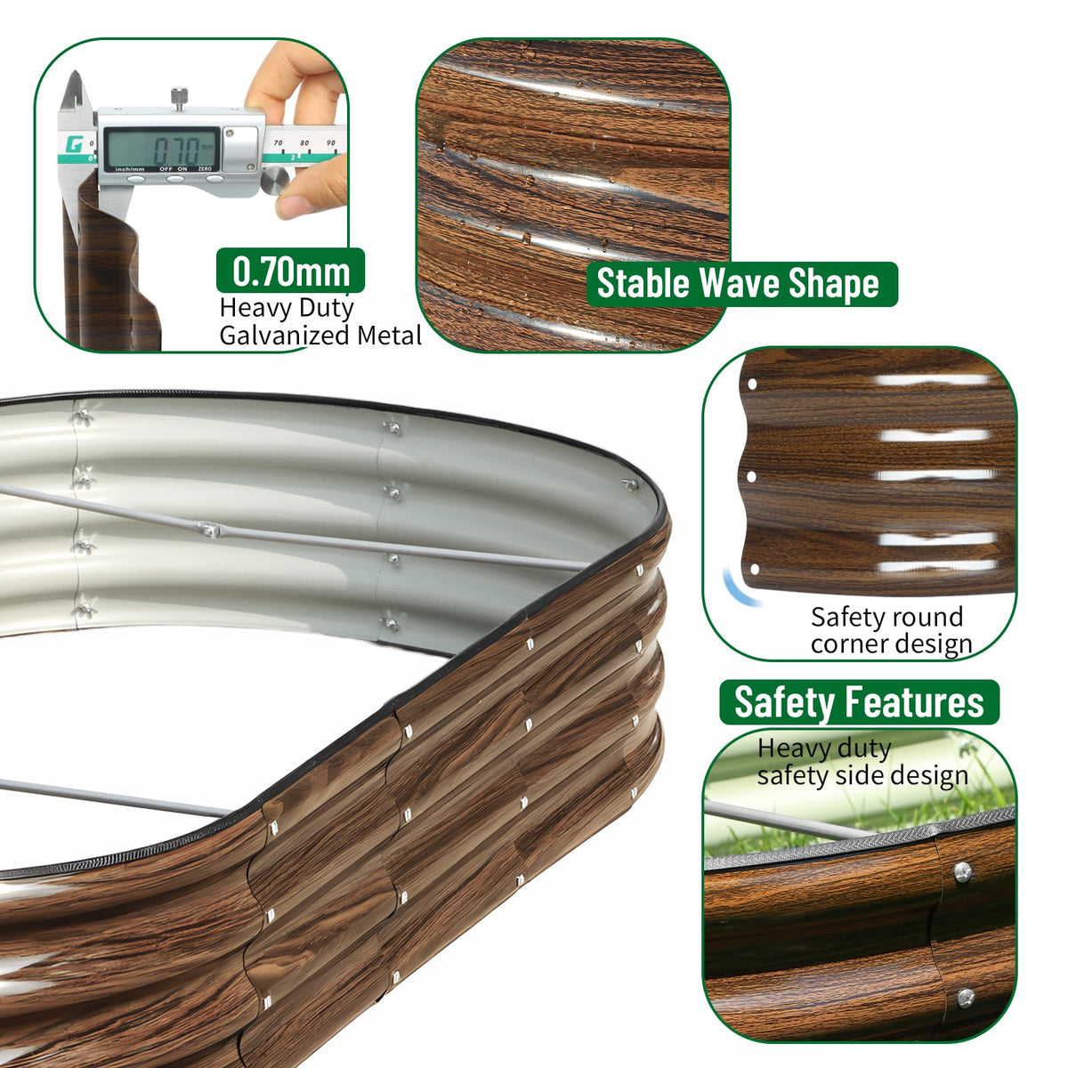 SnugNiture oval bed featuring rubber edging for corner protection.