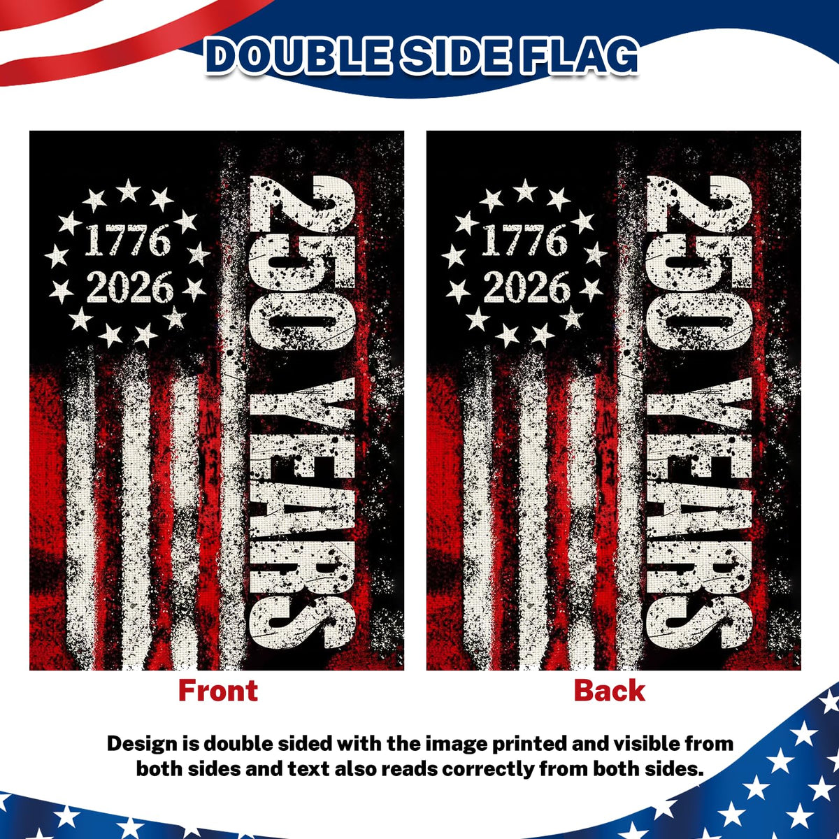 Snungee 250th Anniversary Flag 28x40 inches for standard garden flag poles.