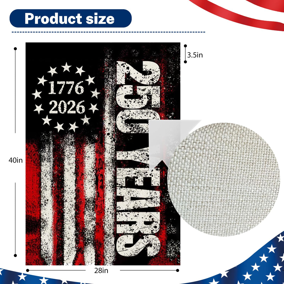 Snungee 250th Anniversary Flag back view showing double-sided print for visibility.
