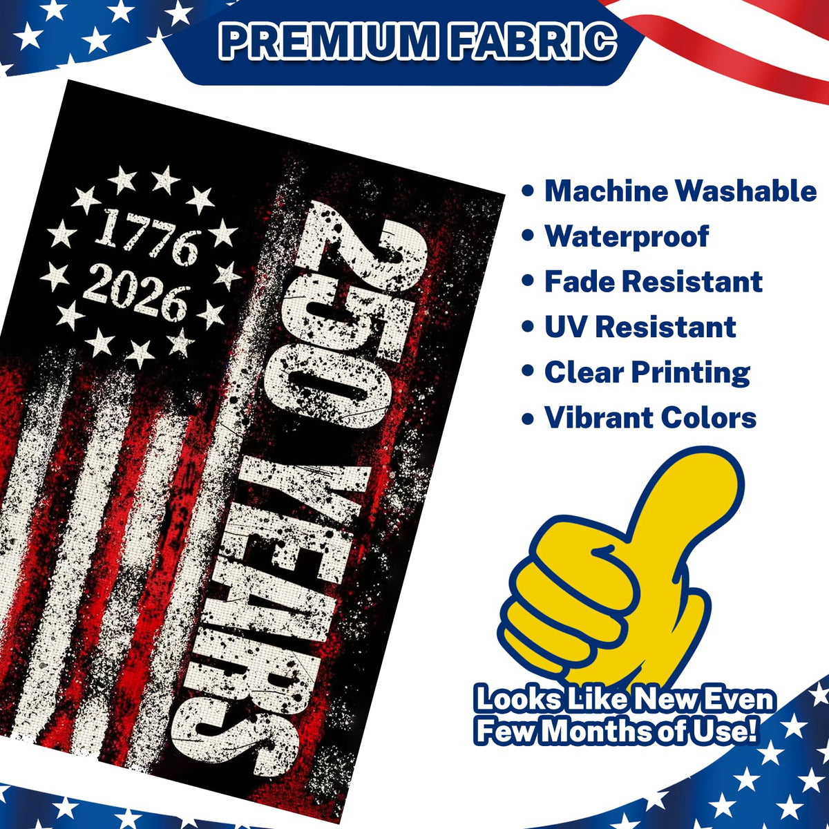 Snungee 250th Anniversary Flag garden display on porch, yard, or mailbox.