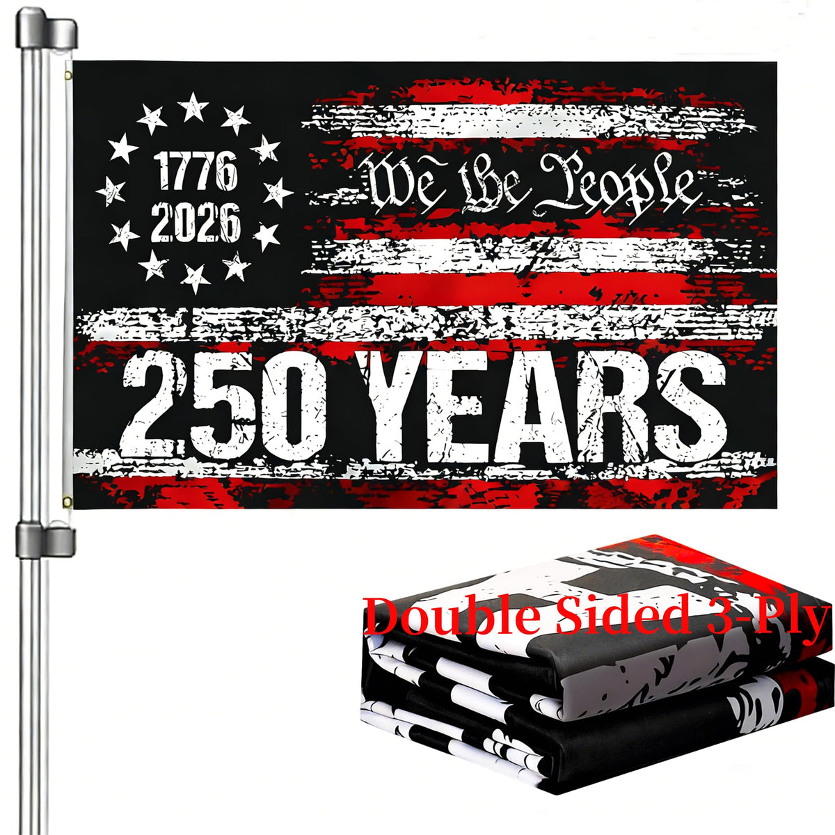 Snungee 250th Anniversary USA flag, front view, ideal for porch display.