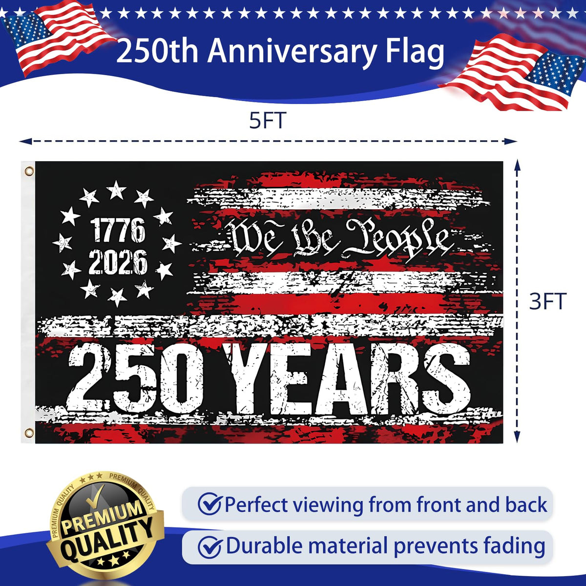 Snungee 3x5 outdoor flag for porch or yard during 1776–2026 celebrations.