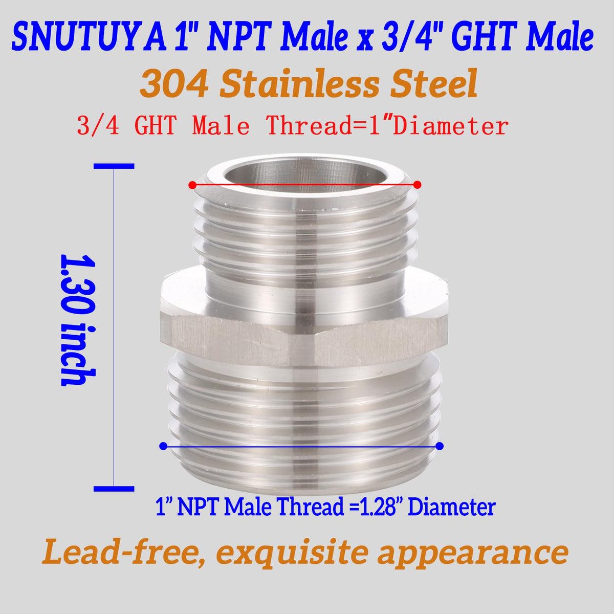 SNUTUYA stainless steel garden hose adapter designed for outdoor durability