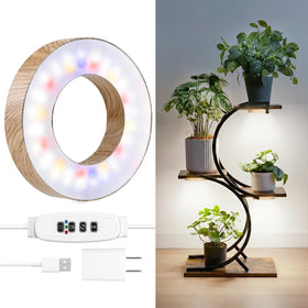 SNVHLQ 3CCT grow light in wood grain front view for compact indoor plant setup