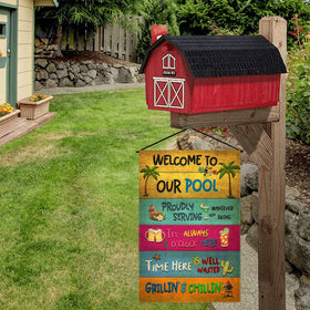 Snycler backyard bar flag decor for outdoor entertaining spaces