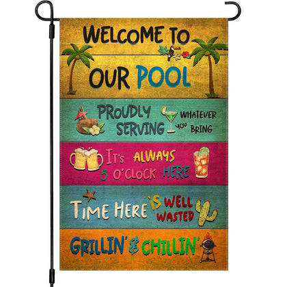 Snycler welcome garden flag 12x18 adds poolside décor curb appeal
