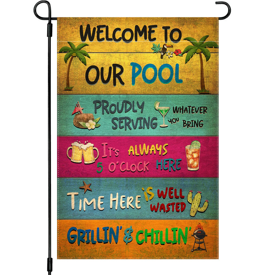 Snycler welcome garden flag 12x18 adds poolside décor curb appeal