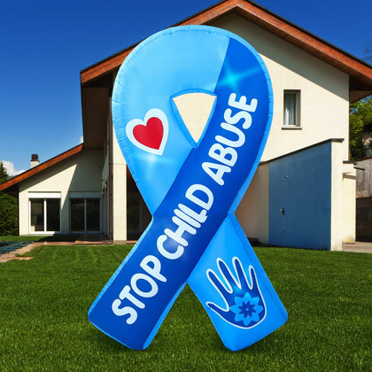 Soaoo blue ribbon pinwheel inflatable outdoors, enhances awareness displays with built-in LEDs.