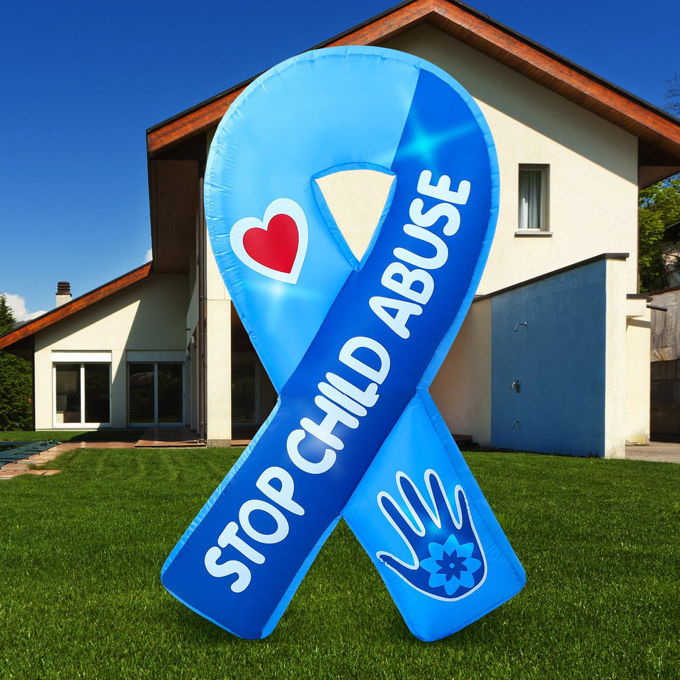 Soaoo blue ribbon pinwheel inflatable outdoors, enhances awareness displays with built-in LEDs.