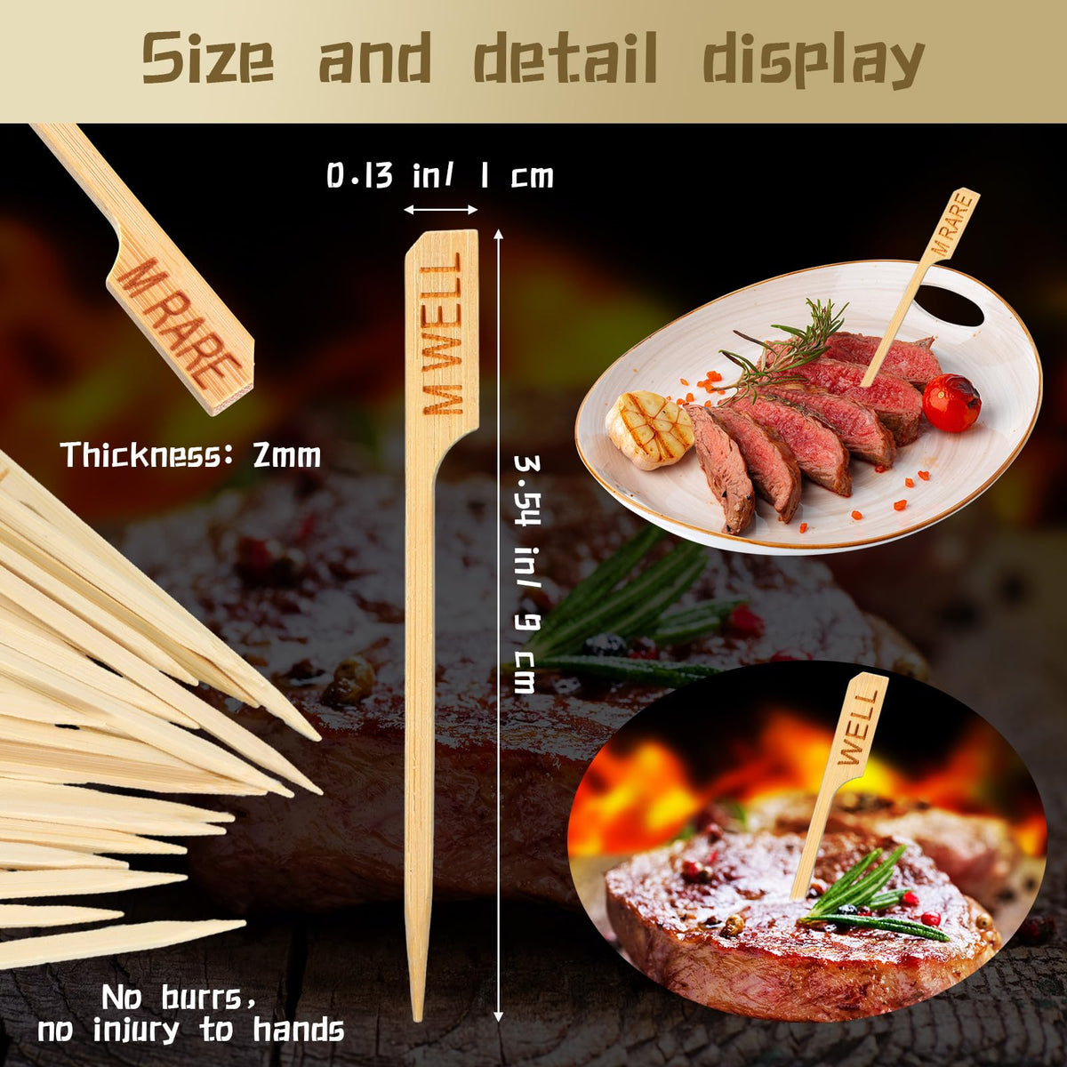 Soaoo flat-handle temperature sticks offer easy grip while piercing meat.