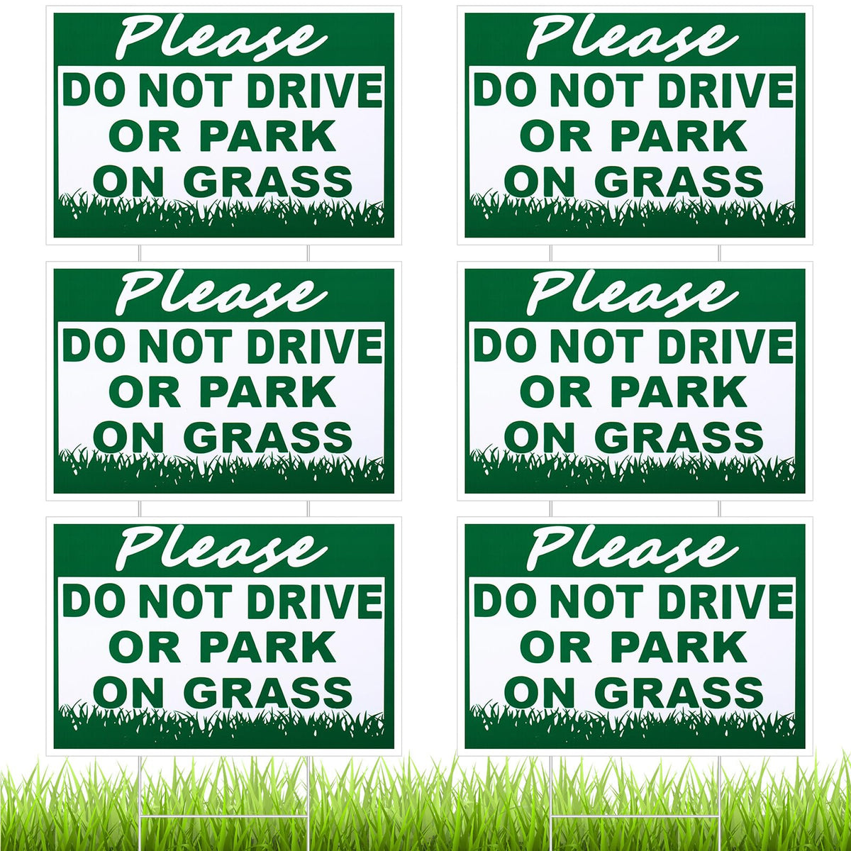 Soaoo no parking sign on lawn, clear message to deter cars from grass areas.