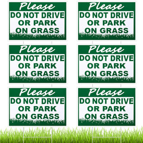 Soaoo no parking sign on lawn, clear message to deter cars from grass areas.