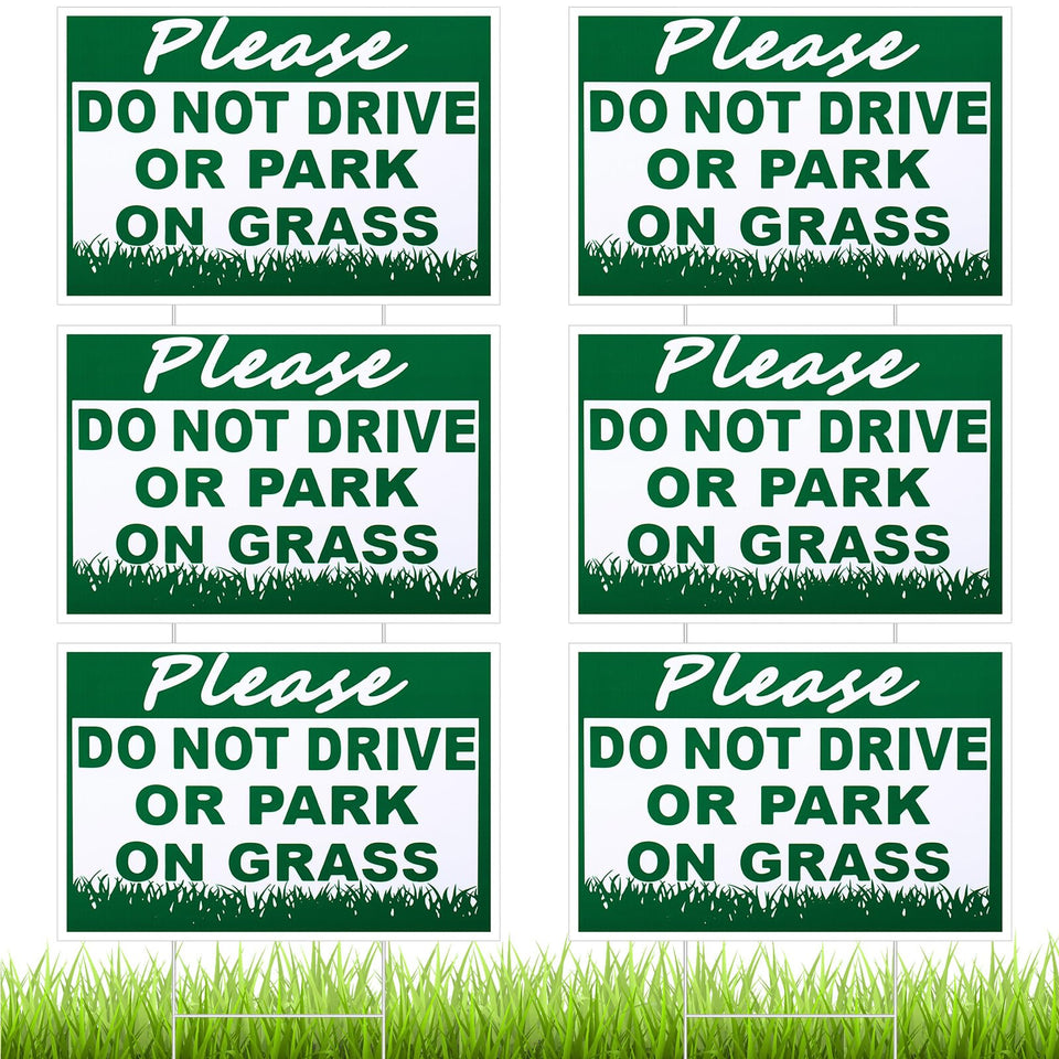 Soaoo no parking sign on lawn, clear message to deter cars from grass areas.