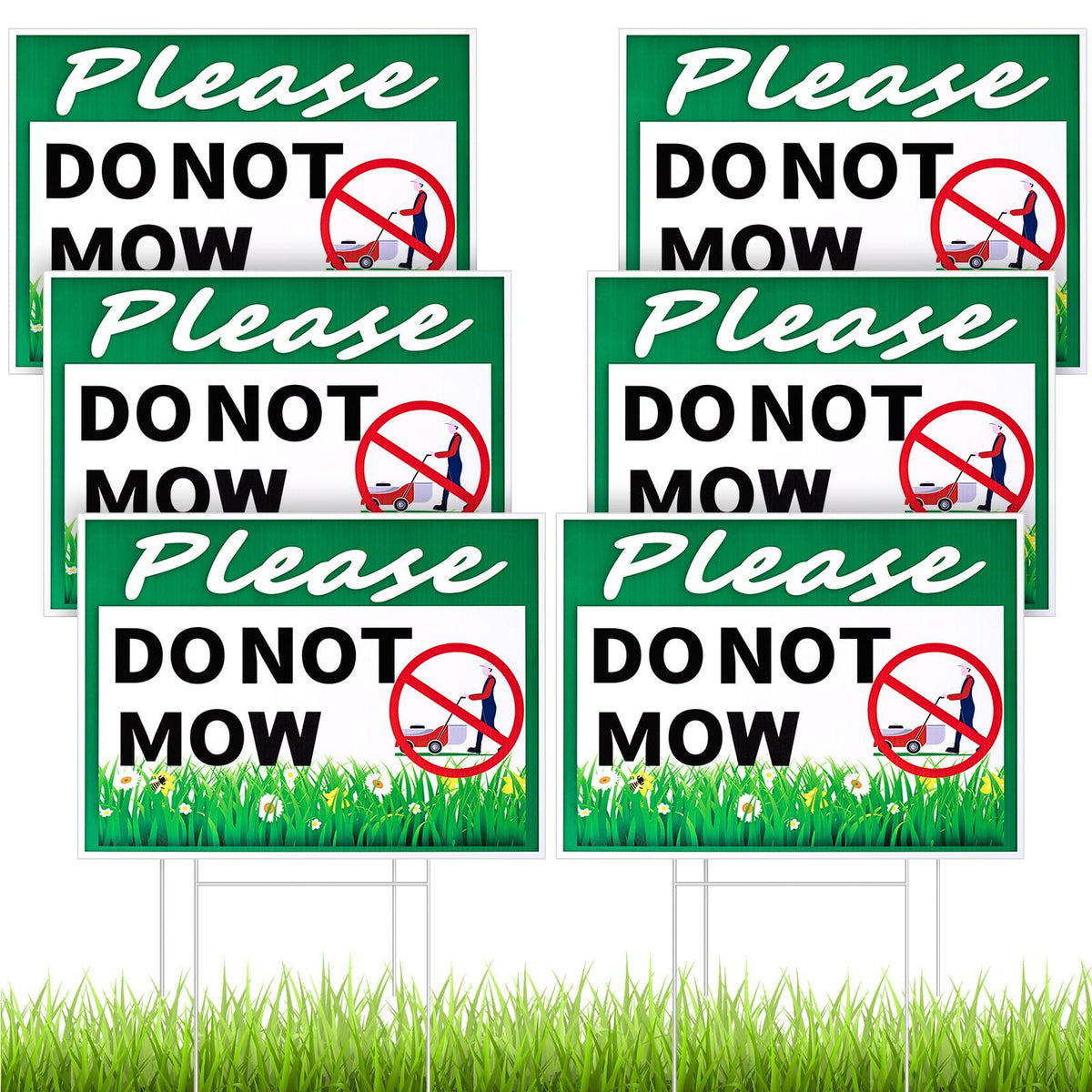 Soaoo please-do-not-mow sign with metal stake, clearly visible from multiple angles.