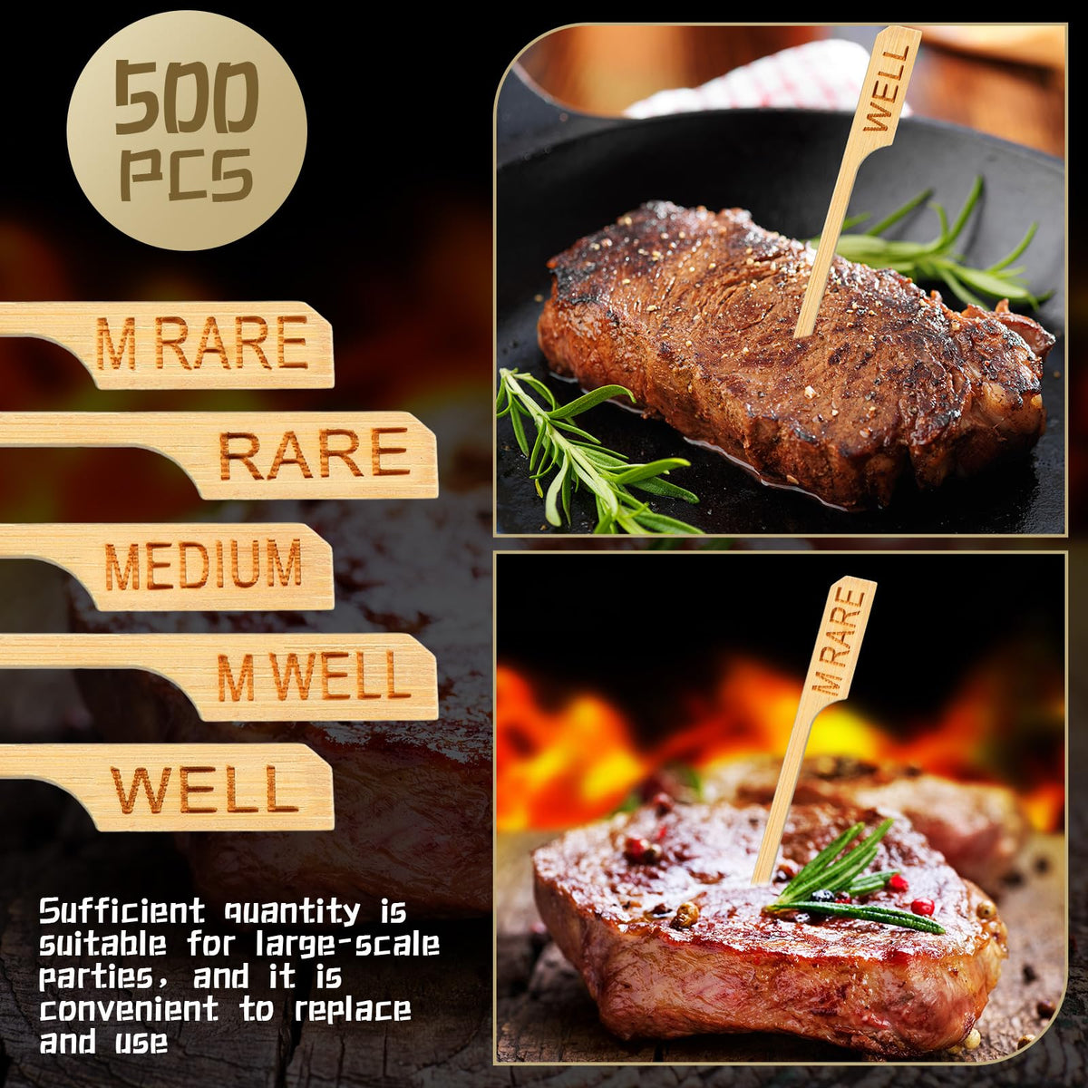 Soaoo sharp-ended bamboo picks pierce food cleanly for quick marking.