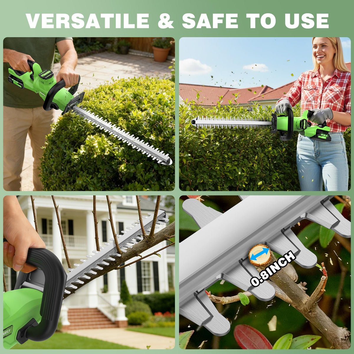 SOARFLY cordless design lets you reach tall or distant hedges.
