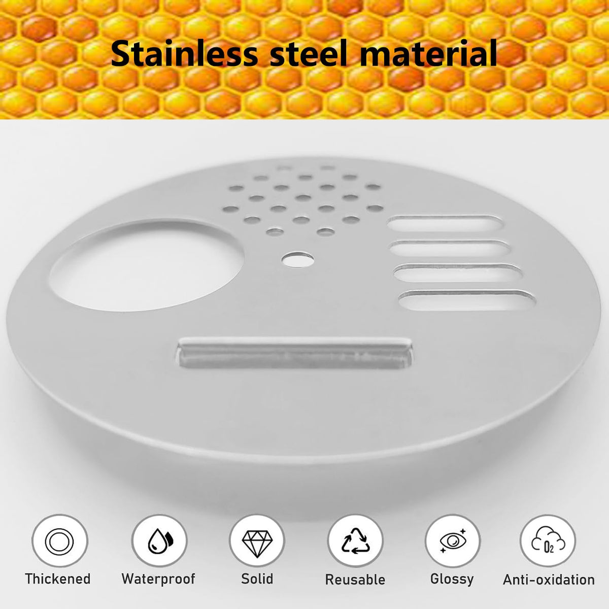 Stainless steel SOAZTAUM entrance disc highlights durability and corrosion resistance.