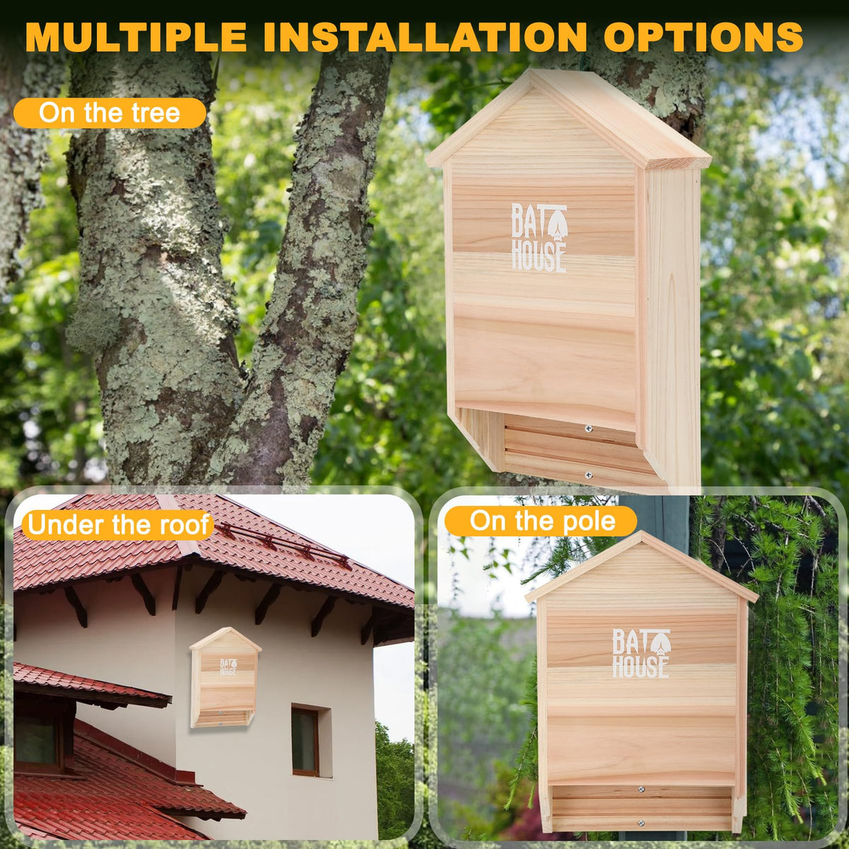 Sobalai outdoor bat house installed on a tree provides natural habitat