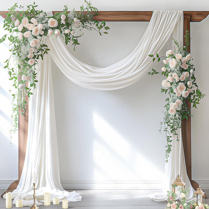 Socomi Ivory White wedding arch draping on an arch creates an elegant ceremony backdrop.