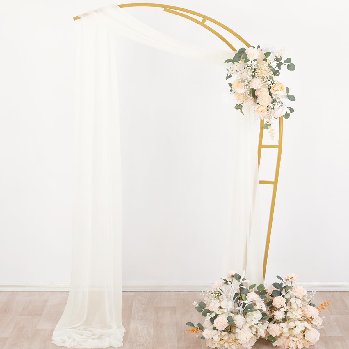 Socomi Ivory White arch draping in outdoor setup enhances folds and movement.