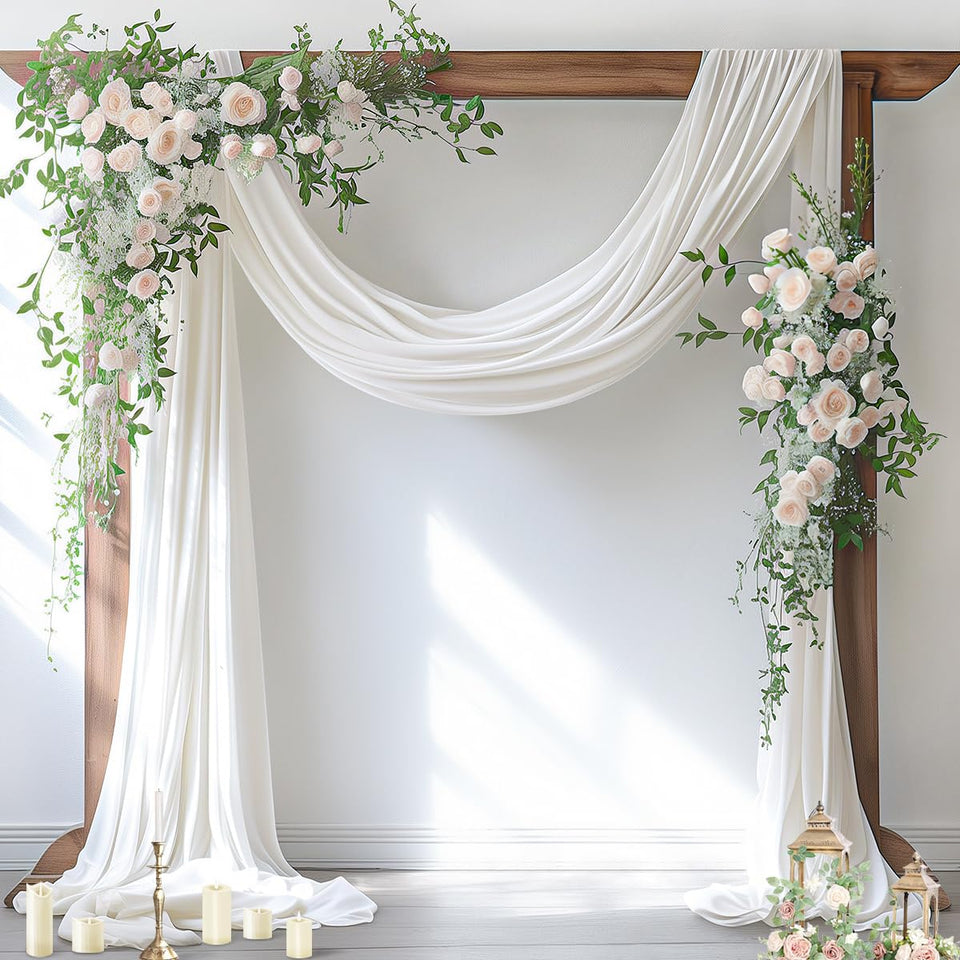 Socomi Ivory White arch draping panel on an outdoor arch creating delicate folds.