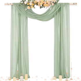 Socomi Sage Green sheer arch drape accents ceremony backdrop with soft folds