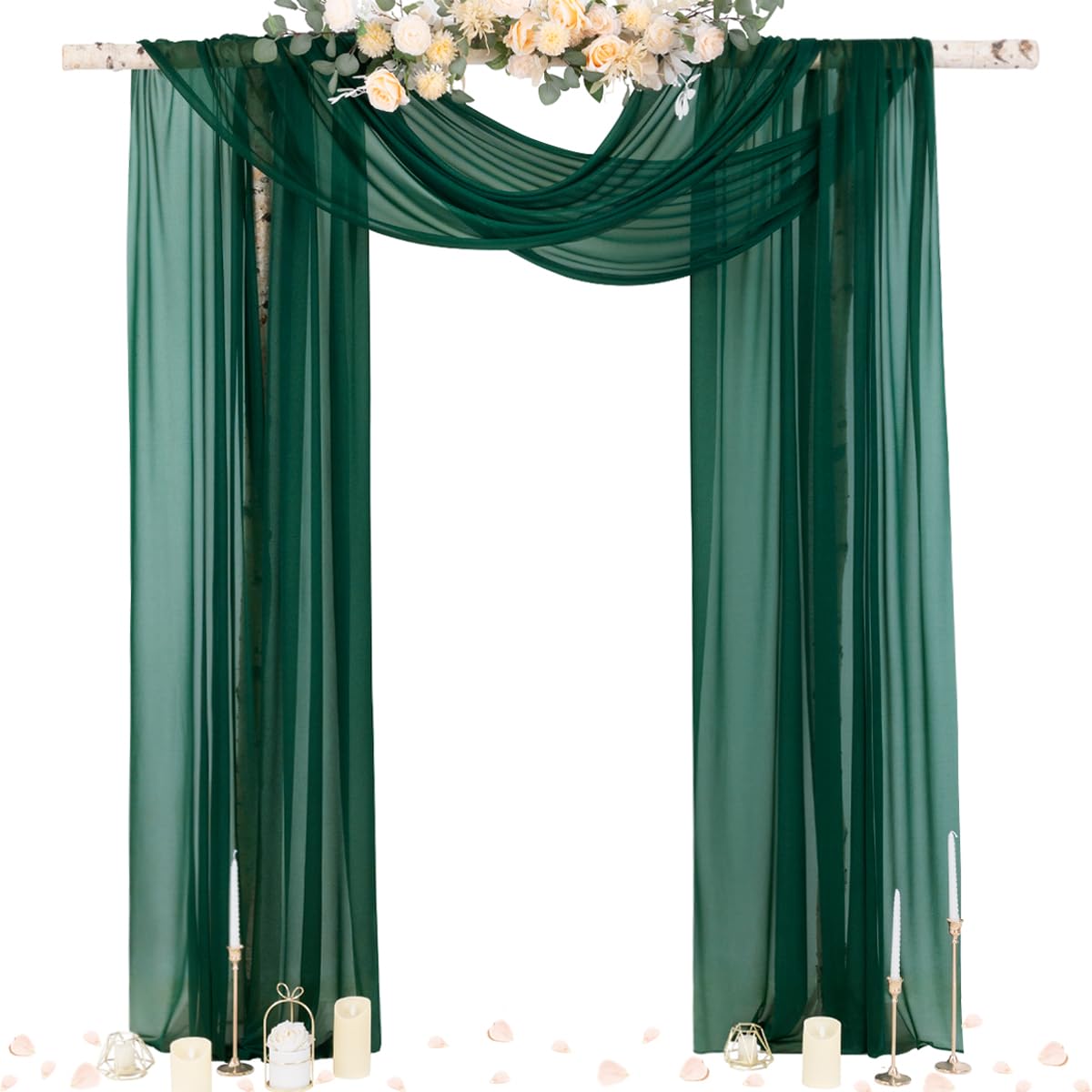Socomi wedding arch draping panel in emerald green for elegant ceremony backdrop.