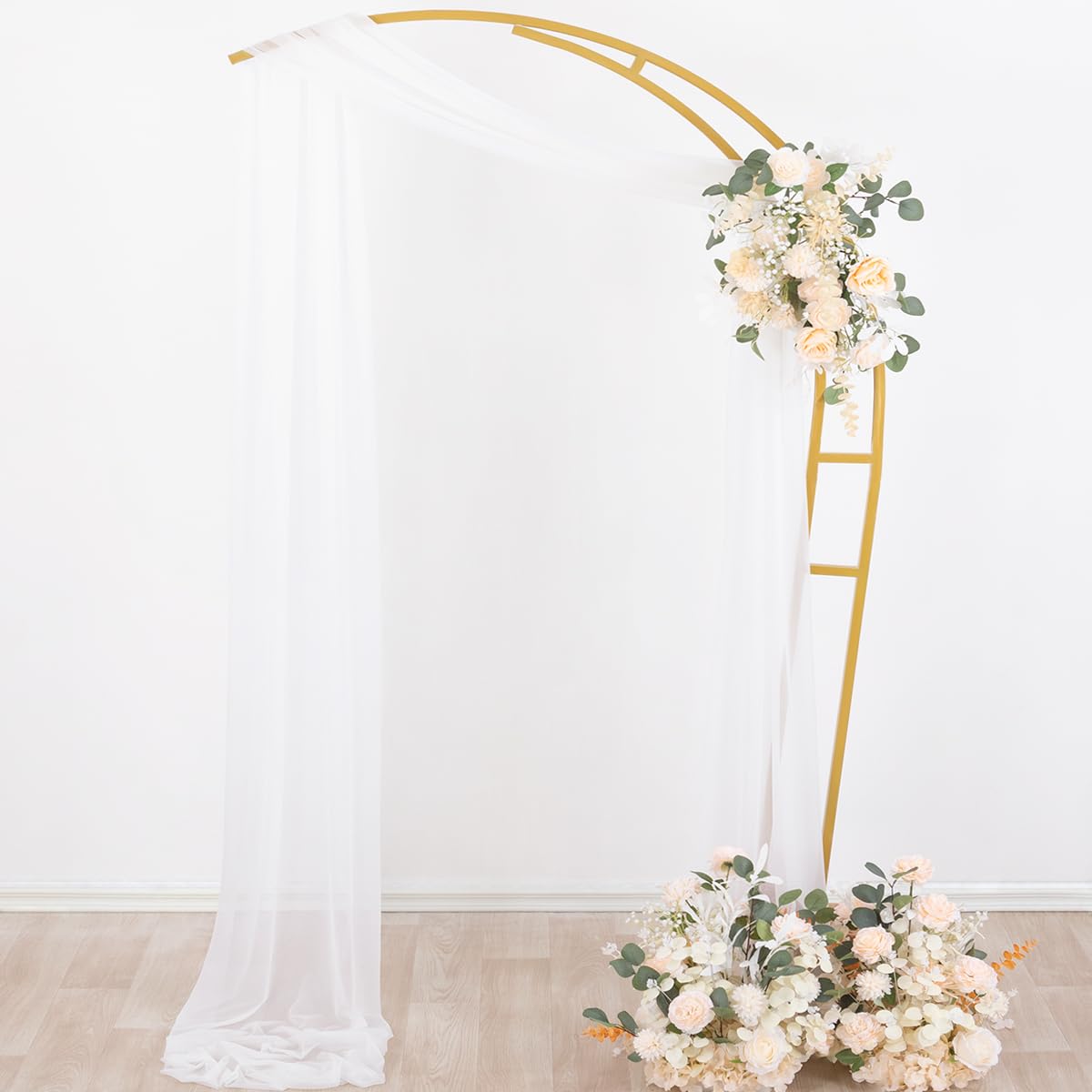 Socomi white sheer arch draping fabric panel neatly packaged for easy setup and quick decor.