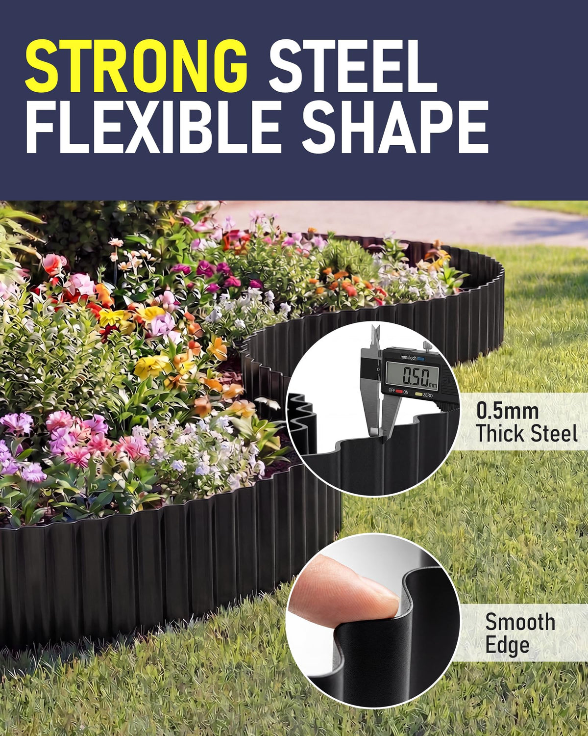 SOCONT black border beside a flower bed defines the space.