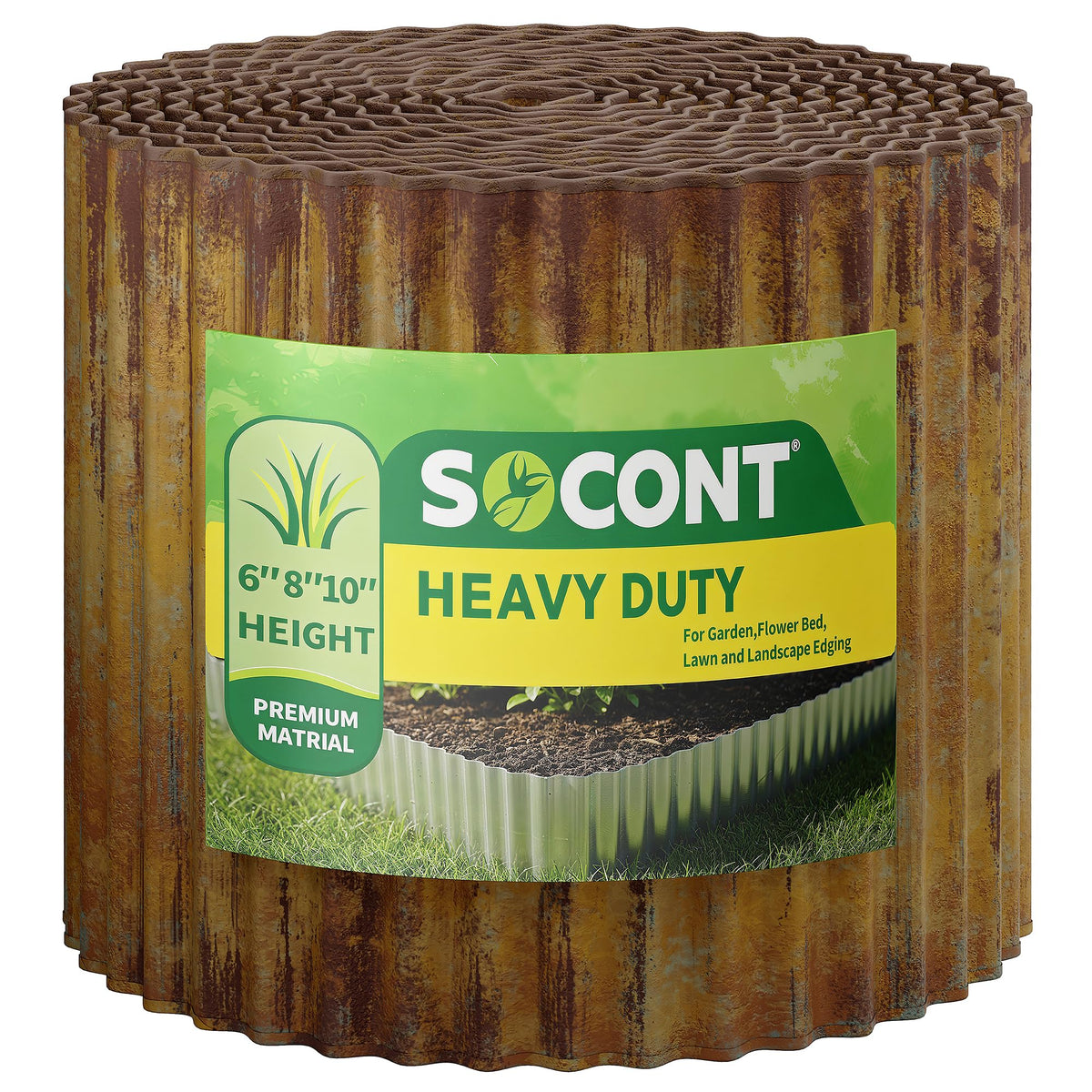 SOCONT corrugated metal edging close-up showing durable outdoor border for gardens.