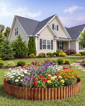 SOCONT garden edging demonstrates curved layout for flower beds.