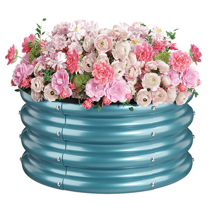 SOCONT round blue garden bed front view for outdoor vegetables and herbs