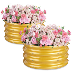 SOCONT round raised garden bed yellow 2-pack side view showing sturdy framing