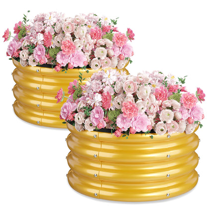 SOCONT round raised garden bed yellow 2-pack side view showing sturdy framing