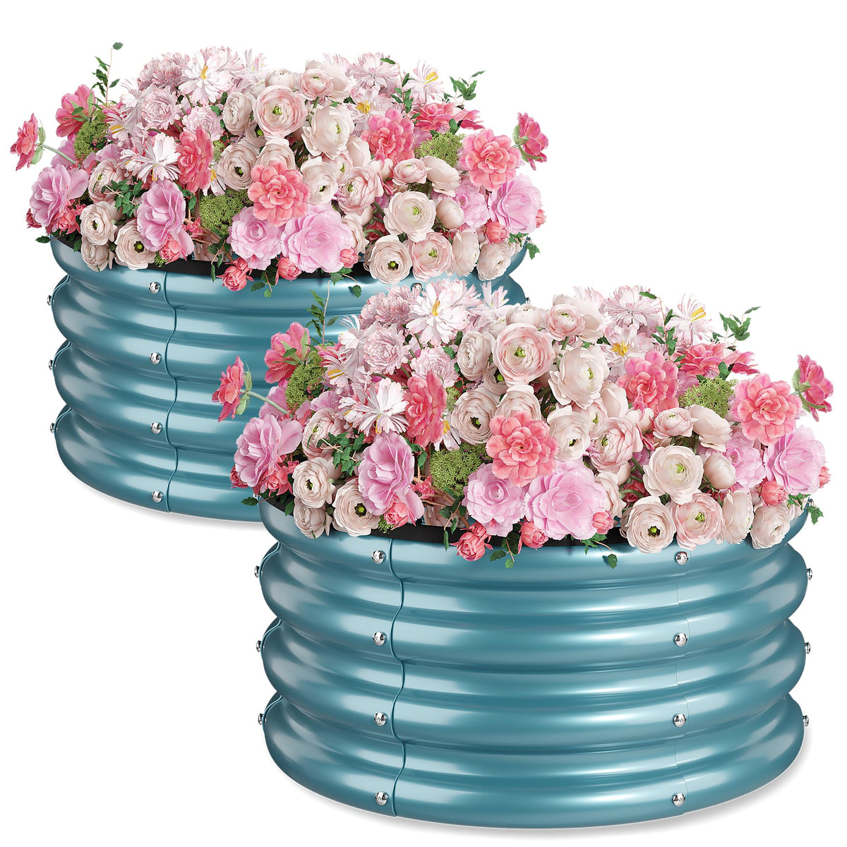 SOCONT round raised garden bed, blue, two-pack, ready for easy assembly and organized planting.