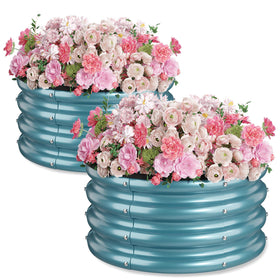 SOCONT round raised garden bed, blue, two-pack, ready for easy assembly and organized planting.