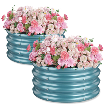 SOCONT round raised garden bed, blue, two-pack, ready for easy assembly and organized planting.