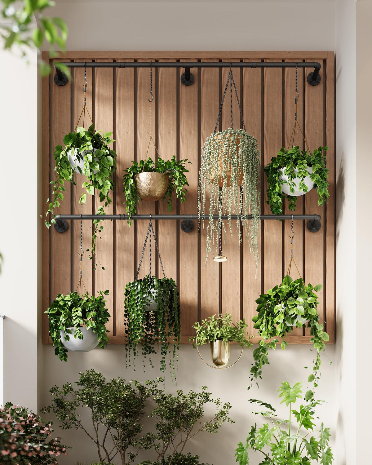 SOFITORG 2-pack hanging rod demonstrates flexible setup for multiple planters