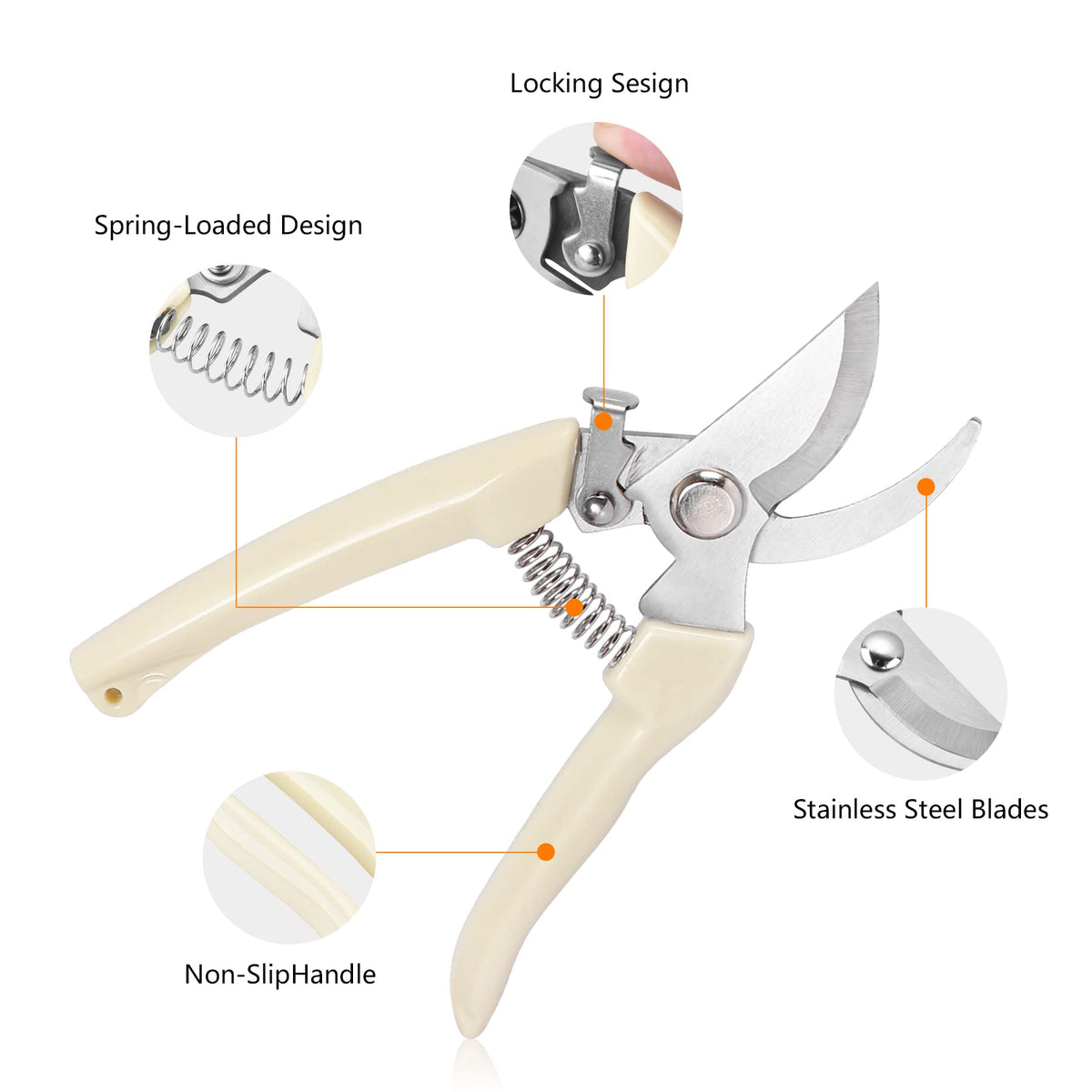 SoftSense bypass blade pruner with one-handed lock for safe storage.
