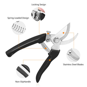SoftSense Garden Scissors secure lock for one-handed blade safety and safe storage.
