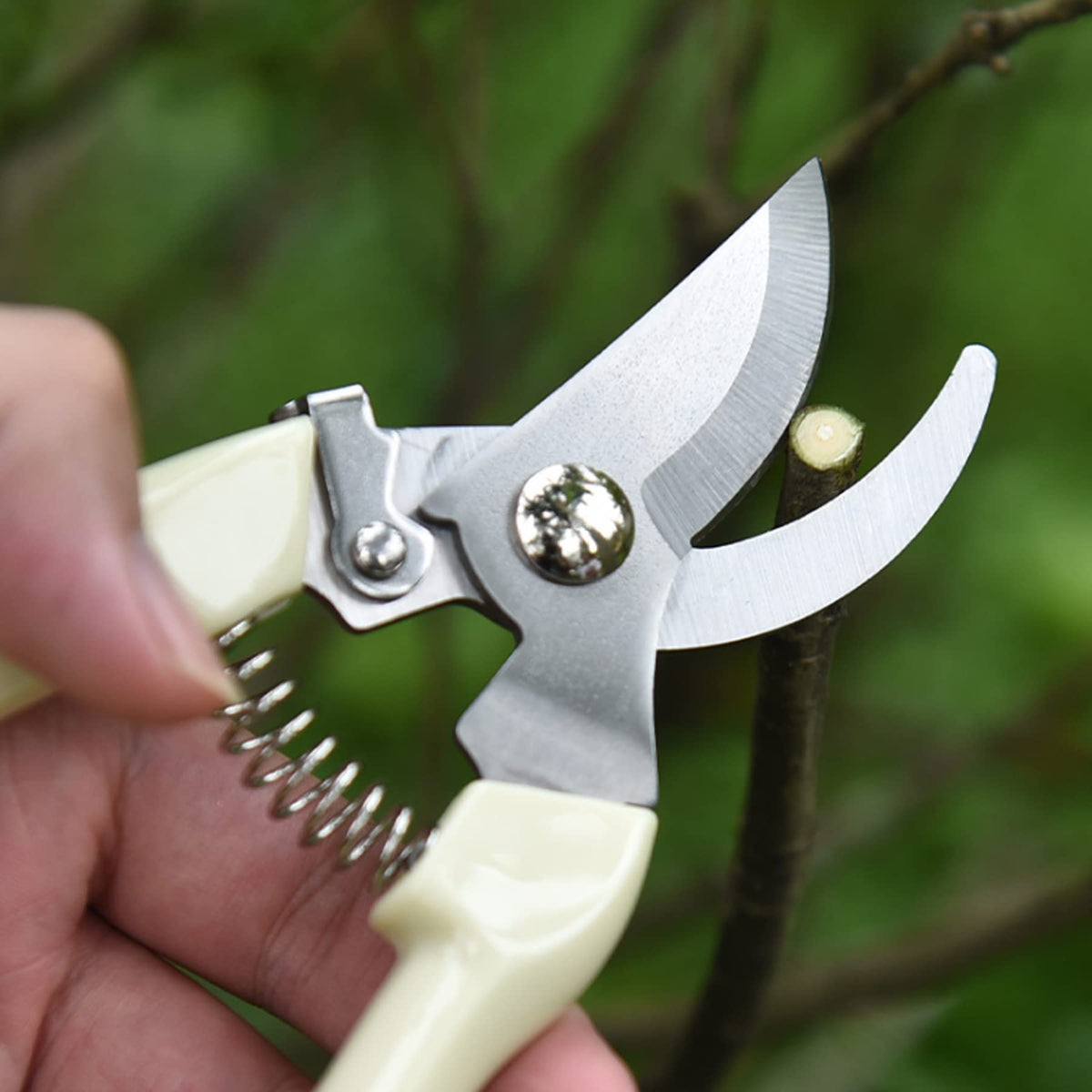 SoftSense pruning shears stainless steel blade for precise branch trimming.