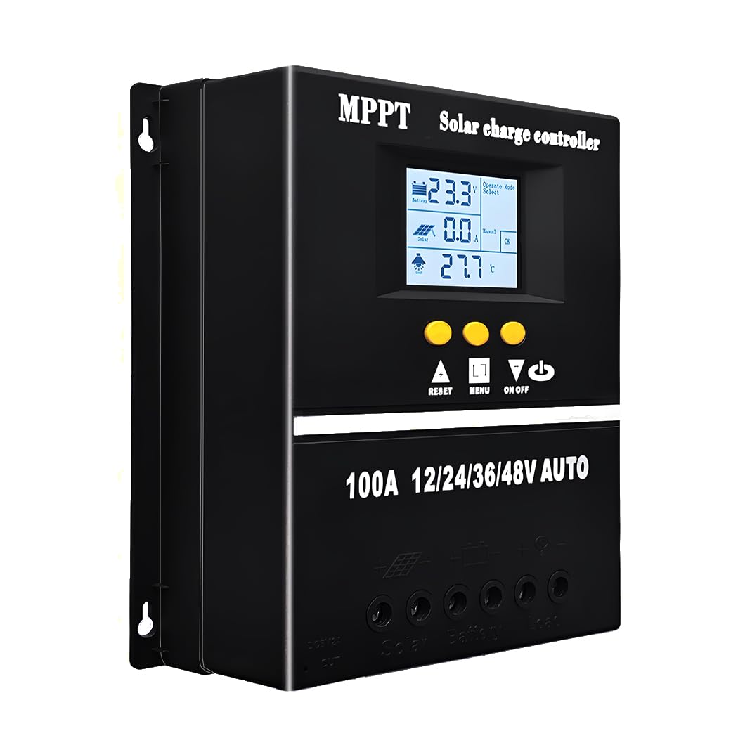 SOGTICPS 100A MPPT controller with LCD displays real-time charging data