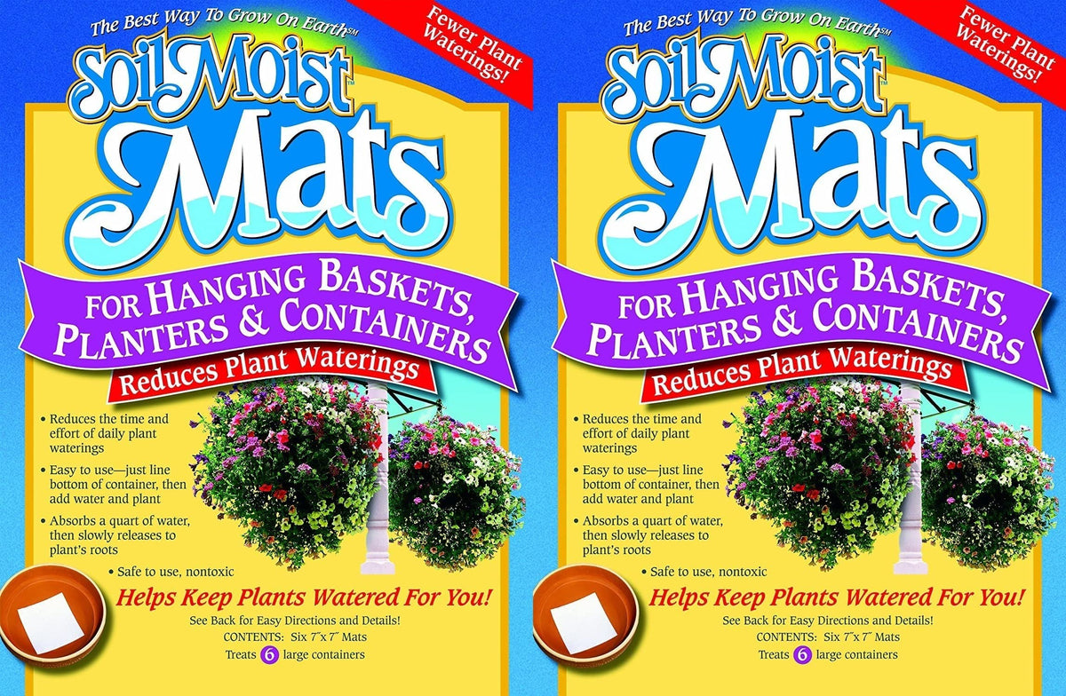 Soil Moist Mats for hanging baskets cut watering by up to 50%.