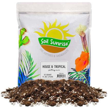 Soil Sunrise tropical potting mix bag ready for indoor plant potting and care