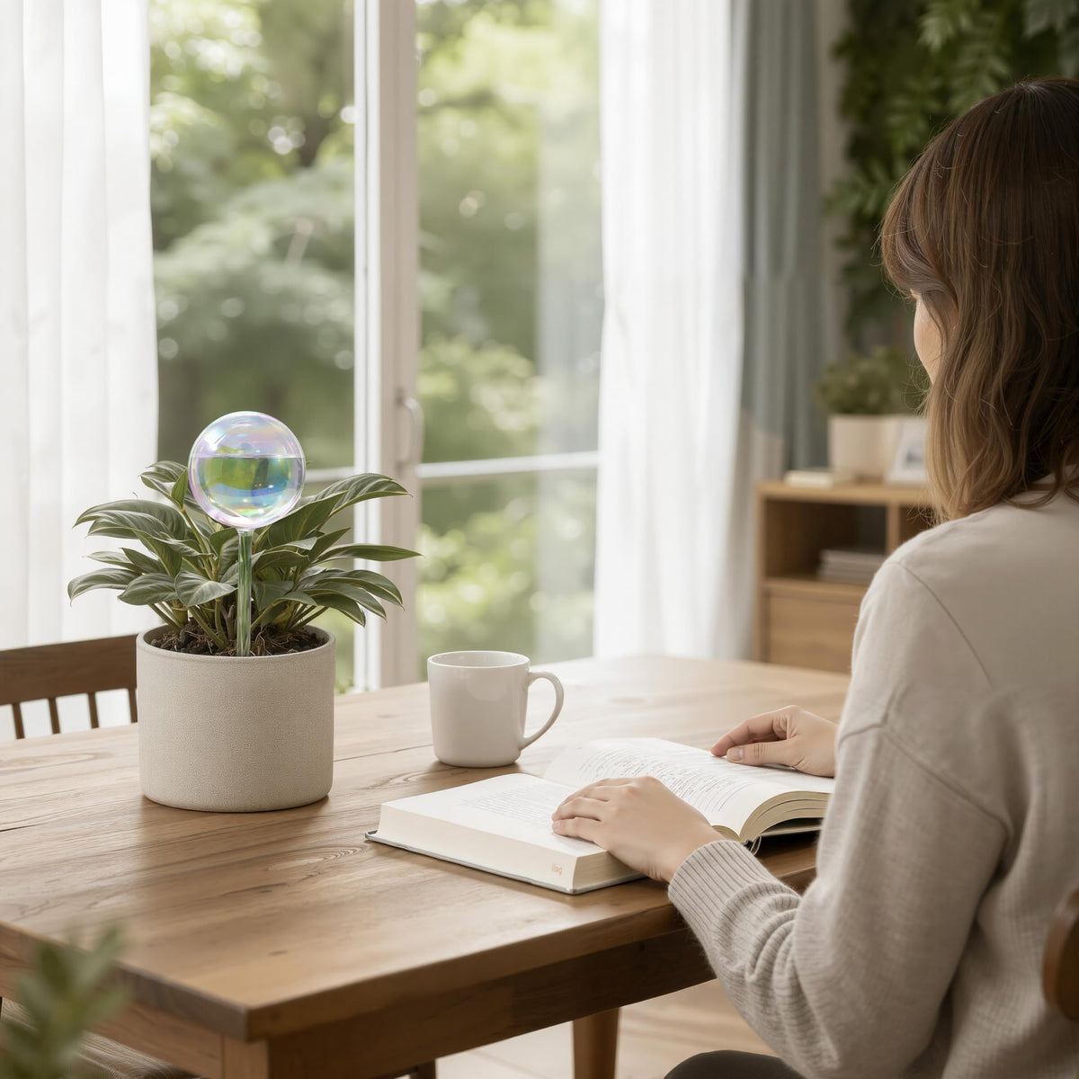 Soilagua glass water bulb softly glows as it waters