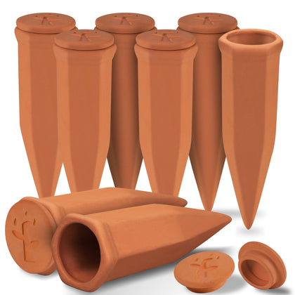 Soilagua large terracotta spike with lid in close-up showing root watering