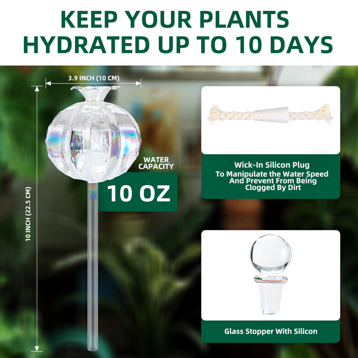 Soilagua light iridescent glass water bulb adds decorative, steady watering