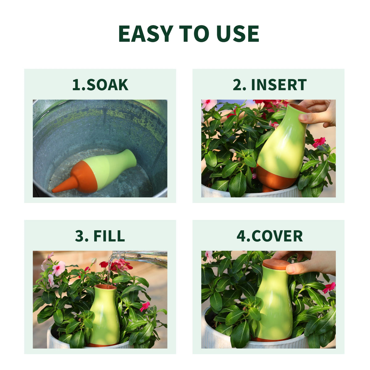 Soilagua self-watering planter insert simplifies plant care while away.